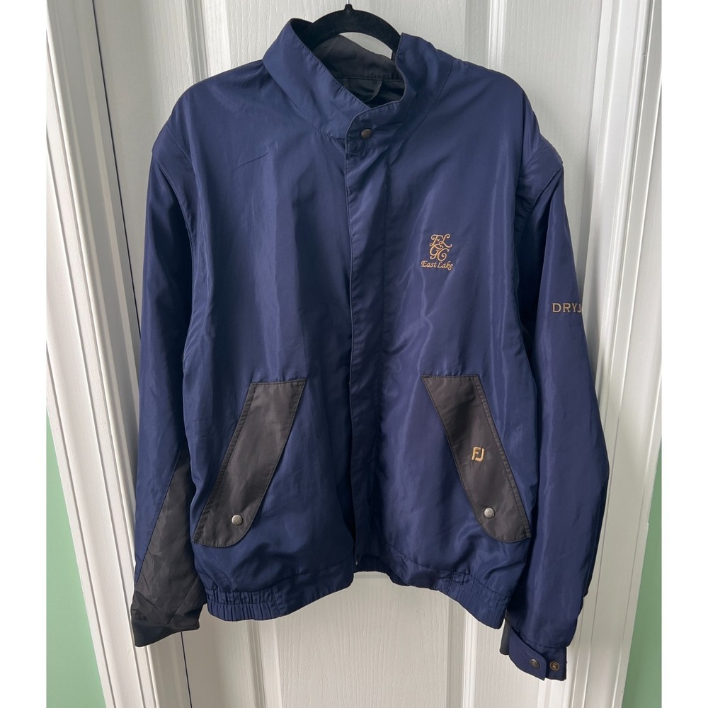 Dryjoys by Footjoy Golf Rain Jacket Men's Large Blue Black Zip Off Sleeves LOGO